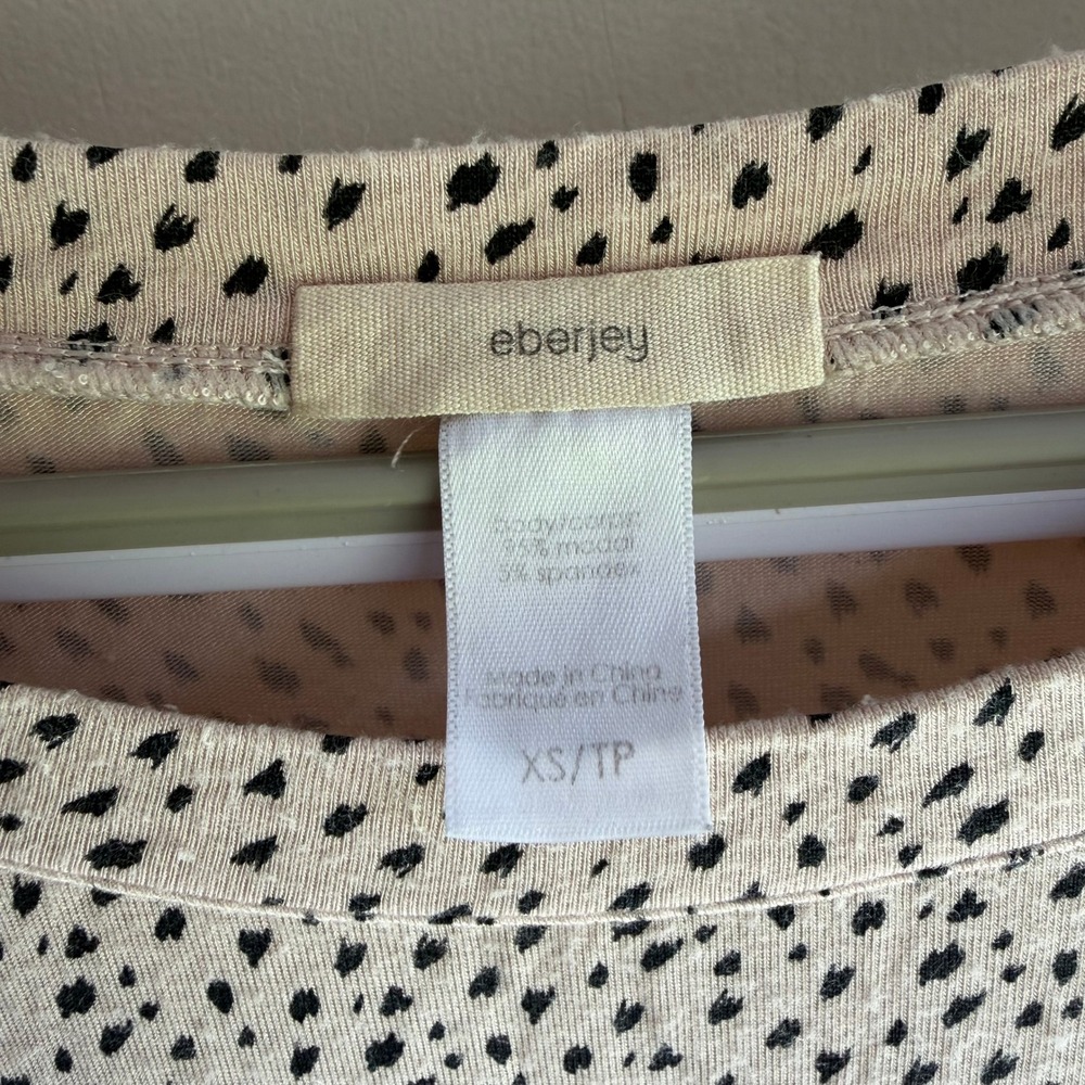Eberjey Womens XS Tan Black Speckled Modal Long Sleeve Tie Hem Top Loungewear - Picture 5 of 8